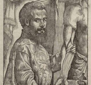 Andreas Vesalius (1543). Holzschnitt von Jan Stephan van Calcar aus De humani corporis fabrica, Basel 1543